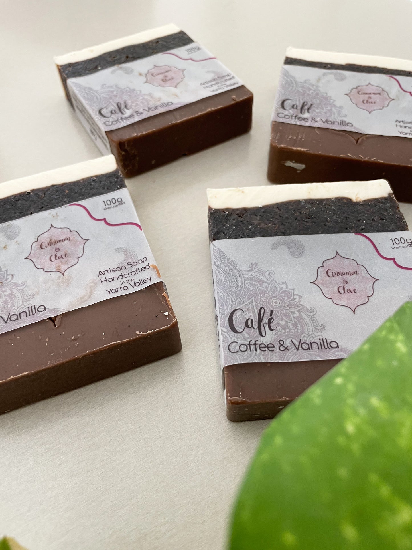 Handmade vegan soap s- Cafe placed on a table